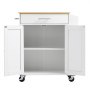 VEVOR Kitchen Island Cart with Storage, 795 mm Wide Mobile Rolling Storage Island on Swivel Wheels, with Drawer, Storage Cabinet, Spice/Towel Rack,  Table for Home Dining Room, White