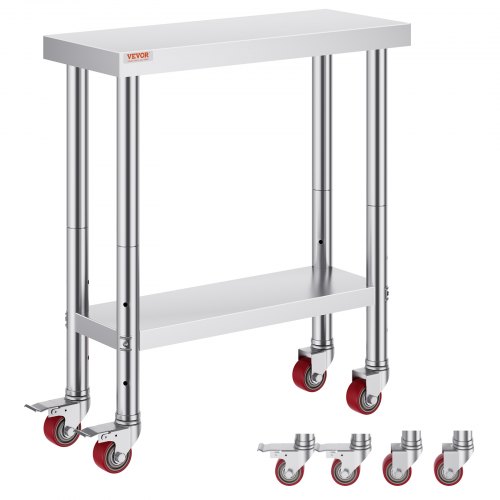 VEVOR Arbeitstisch 30" x 12" x 34" Edelstahl Catering Arbeitstisch etwas 100 kg für Belastbarkeit Lebensmittel Zubereitungstisch Gewerbliche Arbeitstisch für Küche Bar Restaurantar 4 verstellbare Füße
