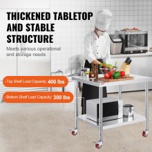 VEVOR Arbeitstisch 91 x 76 x 82 cm Edelstahl Catering Arbeitstisch etwa 160 kg für Belastbarkeit Lebensmittel Zubereitungstisch Gewerbliche Arbeitstisch für Küche Bar Restaurantar 4 verstellbare Füße