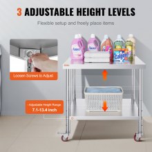 VEVOR Arbeitstisch 91 x 76 x 82 cm Edelstahl Catering Arbeitstisch etwa 160 kg für Belastbarkeit Lebensmittel Zubereitungstisch Gewerbliche Arbeitstisch für Küche Bar Restaurantar 4 verstellbare Füße