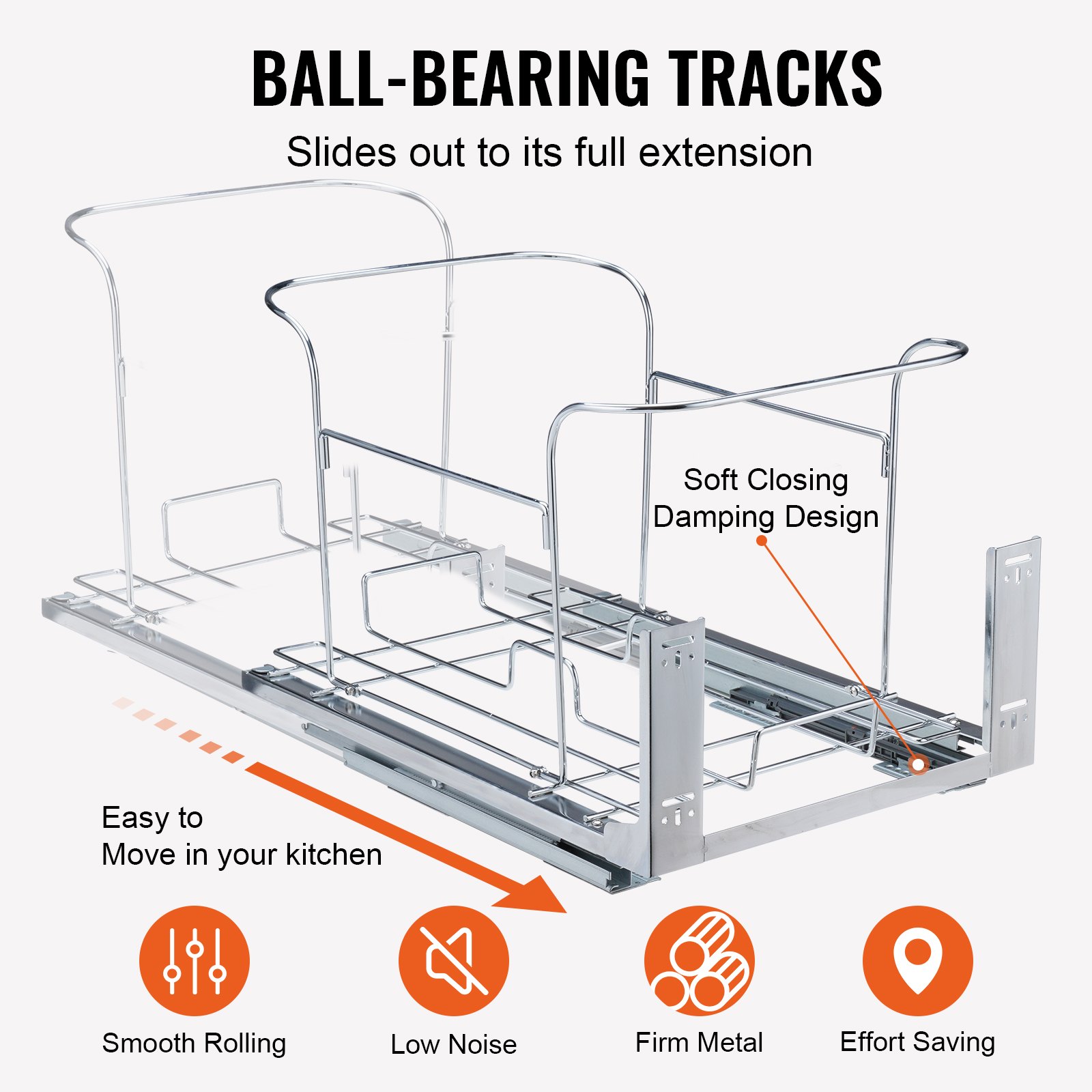 VEVOR Ausziehbarer Abfallsammler, 35 L x 2 Doppelbehälter, Untermontierter Küchenabfallbehälter mit Schiebe- und Türmontagesatz, 50 kg Tragkraft, Ausziehbarer Mülleimer für Küchenschrank, Spüle usw.