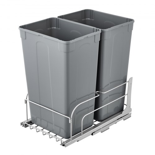VEVOR ausziehbarer Abfallbehälter (50 Qt x2), doppelter Unterbau-Küchenabfallbehälter, Mülleimer mit Türsatz & Soft-Close-Schieberegler, für