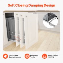 VEVOR Doppelter Ausziehbarer Abfallbehälter Küchen-Mülleimer Soft-Close 50Qtx2