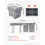 VEVOR Extendable Waste Bin for Kitchen Cabinets (20 L x 2) Double Under-Sink Waste Bin, Undermounted Bin, with Robust Full Extension Metal Sliding System and Handle