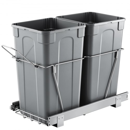 VEVOR ausziehbarer Mülleimer 27 Qt + 27 Qt für Küchenschränke, doppelter Mülleimer unter der Spüle, untermontierter Abfallbehälter, mit robustem