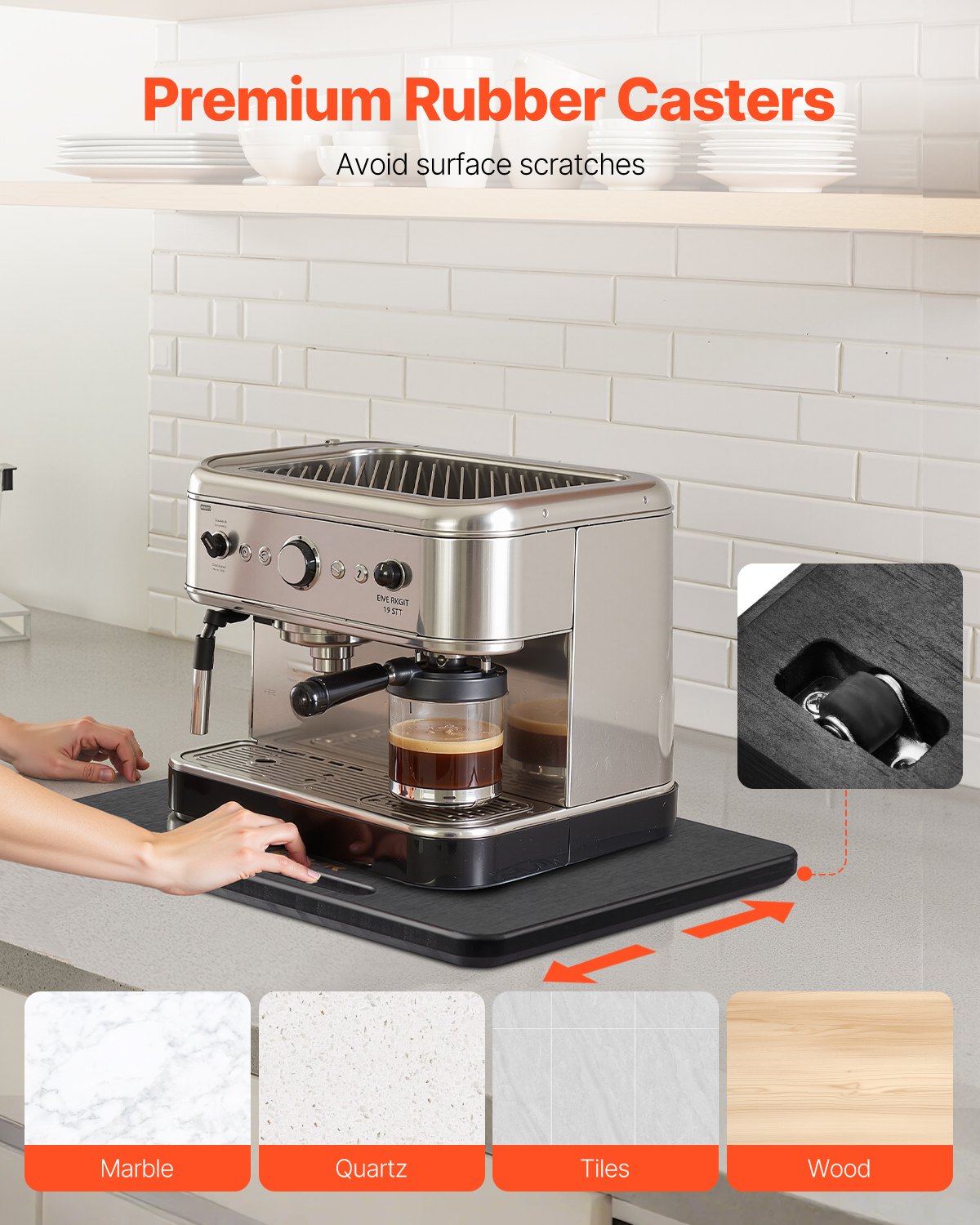 VEVOR Gleitbrett, 33x40,6 cm, Brett mit Gummirädern und hohlem Griff, leicht zu reinigen, Slider-Brett, Geräte-Rollbrett, leicht bewegliche Unterlage für Kaffeemaschine, Küchenmaschine, Schwarz