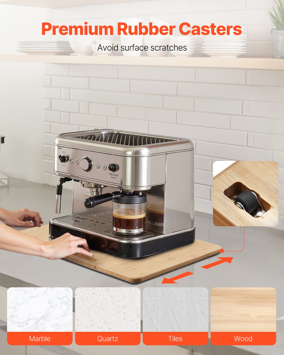 VEVOR Gleitbrett, 33x40,6 cm, Brett mit Gummirädern und hohlem Griff, leicht zu reinigen, Slider-Brett, Geräte-Rollbrett, leicht bewegliche Unterlage für Kaffeemaschine, Küchenmaschine