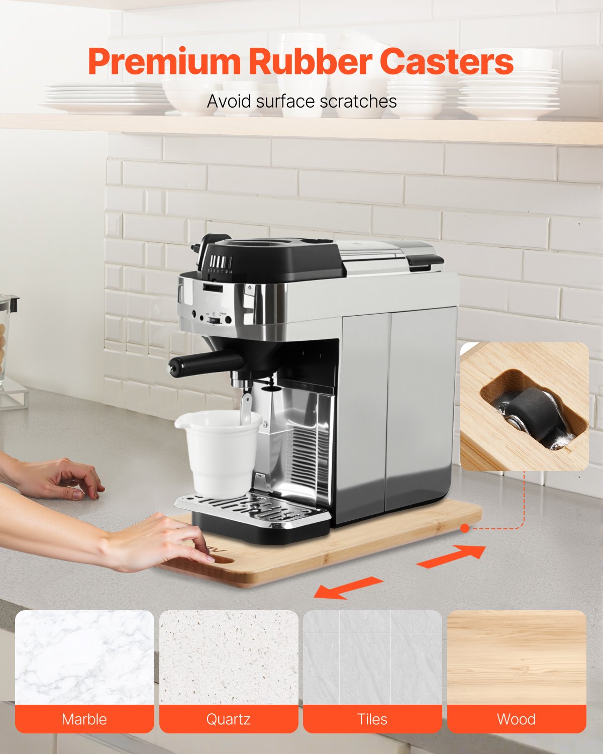 VEVOR Gleitbrett, 36,8x19,1 cm, Brett mit Gummirädern und hohlem Griff, leicht zu reinigen, Slider-Brett, Geräte-Rollbrett, leicht bewegliche Unterlage für Kaffeemaschine, Küchenmaschine