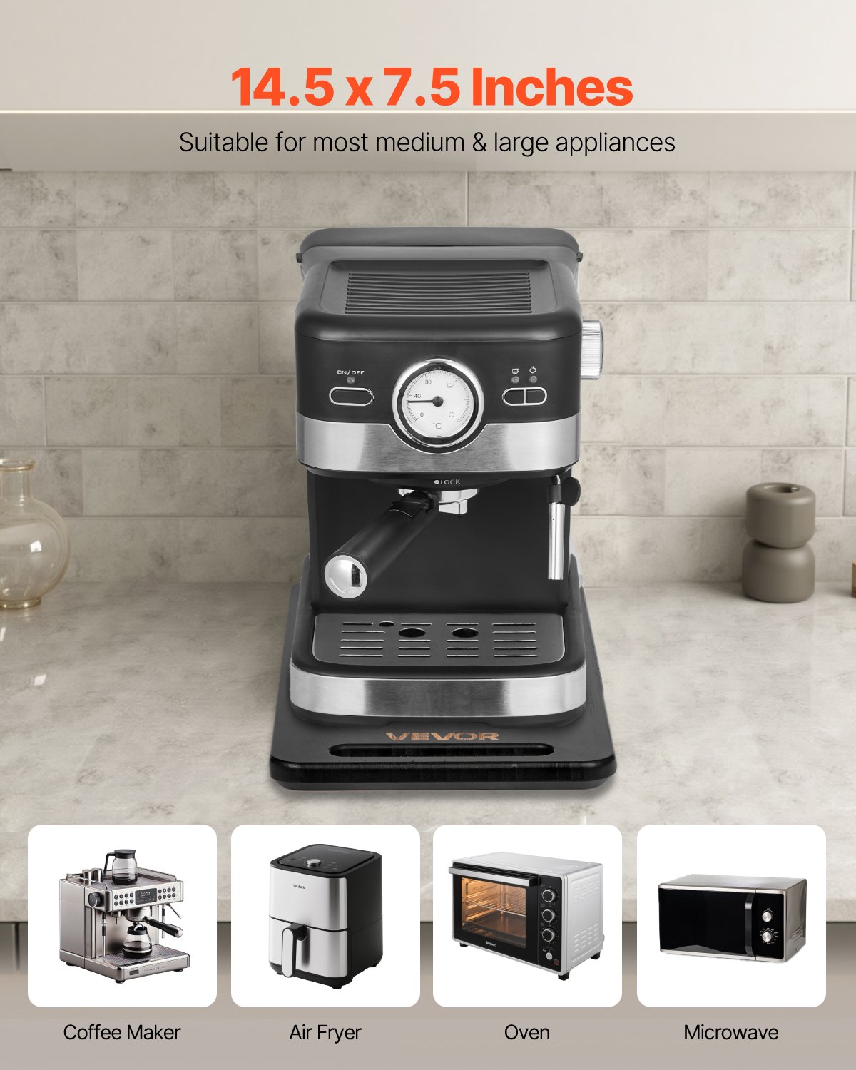 VEVOR Sliding Board, 36.8 x 19.1 cm, Board with Rubber Wheels and Hollow Handle, Easy to Clean, Slider Board, Appliance Rolling Board, Easily Movable Base for Coffee Maker, Food Processor, Black