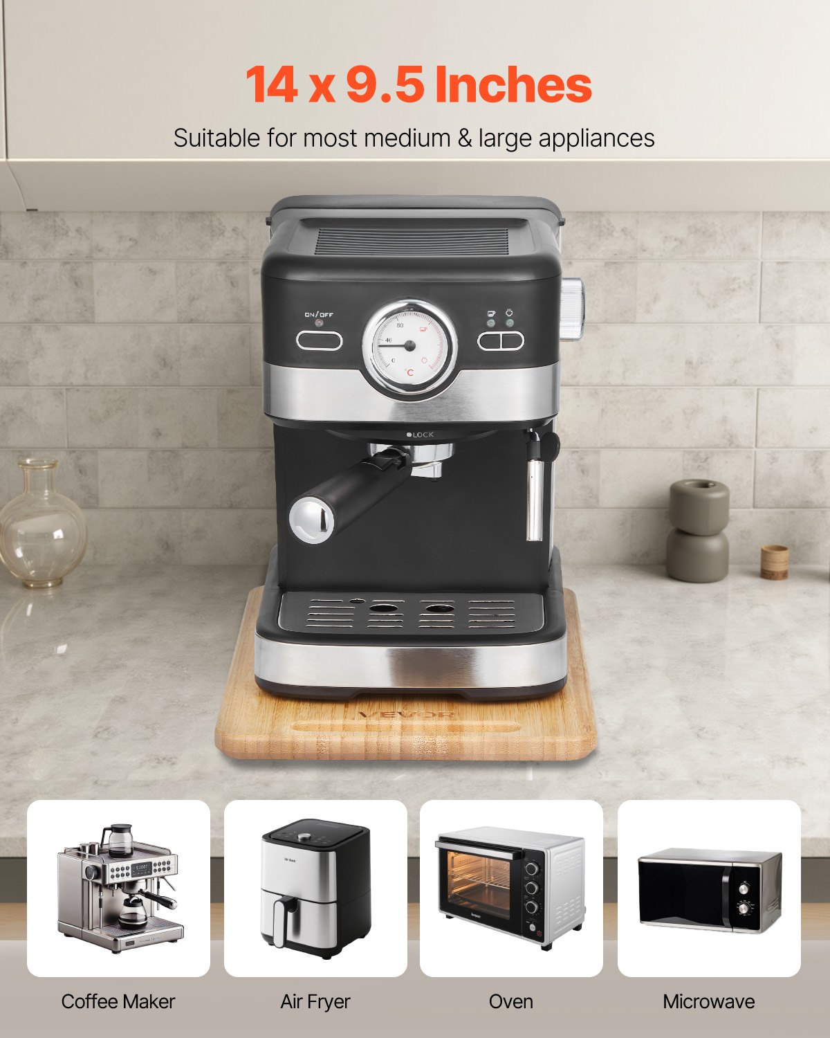 VEVOR sliding board, 356x241 mm, board with rubber wheels and hollow handle, easy to clean, slider board, appliance rolling board, easily movable base for coffee machine, food processor