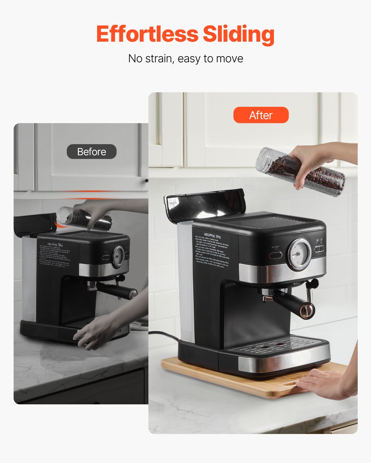 VEVOR sliding board, 356x241 mm, board with rubber wheels and hollow handle, easy to clean, slider board, appliance rolling board, easily movable base for coffee machine, food processor