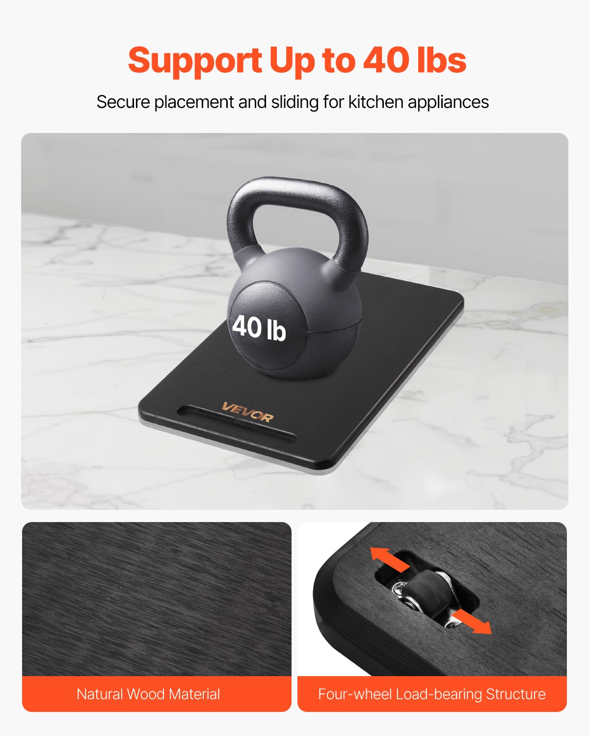 VEVOR Gleitbrett, 356x241 mm, Brett mit Gummirädern und hohlem Griff, leicht zu reinigen, Slider-Brett, Geräte-Rollbrett, leicht bewegliche Unterlage für Kaffeemaschine, Küchenmaschine, schwarz