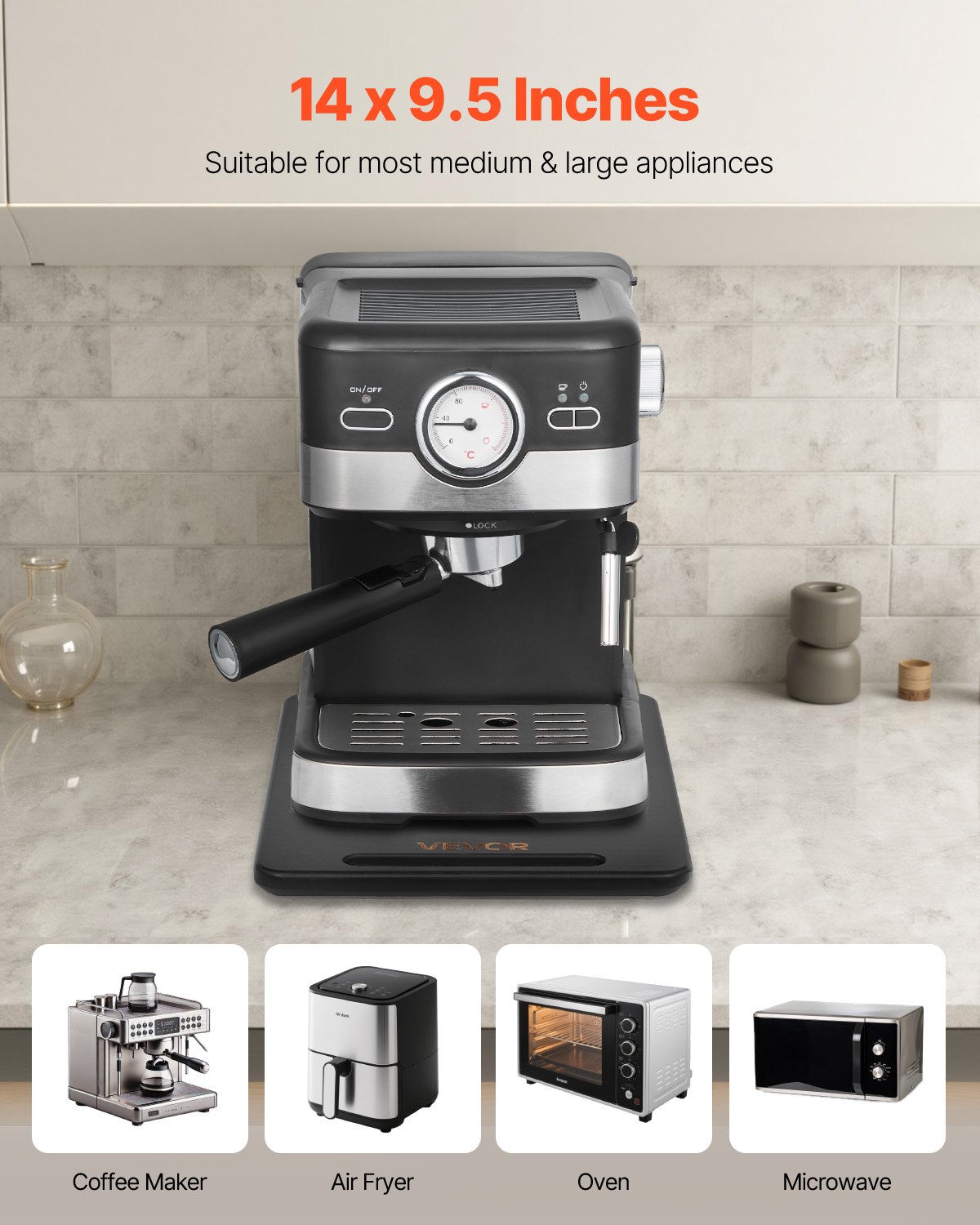 VEVOR Gleitbrett, 356x241 mm, Brett mit Gummirädern und hohlem Griff, leicht zu reinigen, Slider-Brett, Geräte-Rollbrett, leicht bewegliche Unterlage für Kaffeemaschine, Küchenmaschine, schwarz