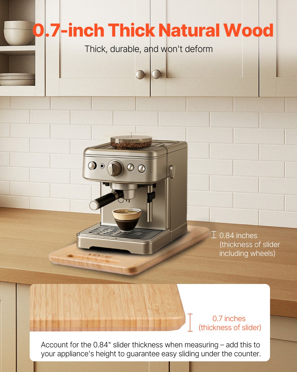 VEVOR sliding board, 406x305 mm, board with rubber wheels and hollow handle, easy to clean, slider board, appliance rolling board, easily movable base for coffee machine, food processor