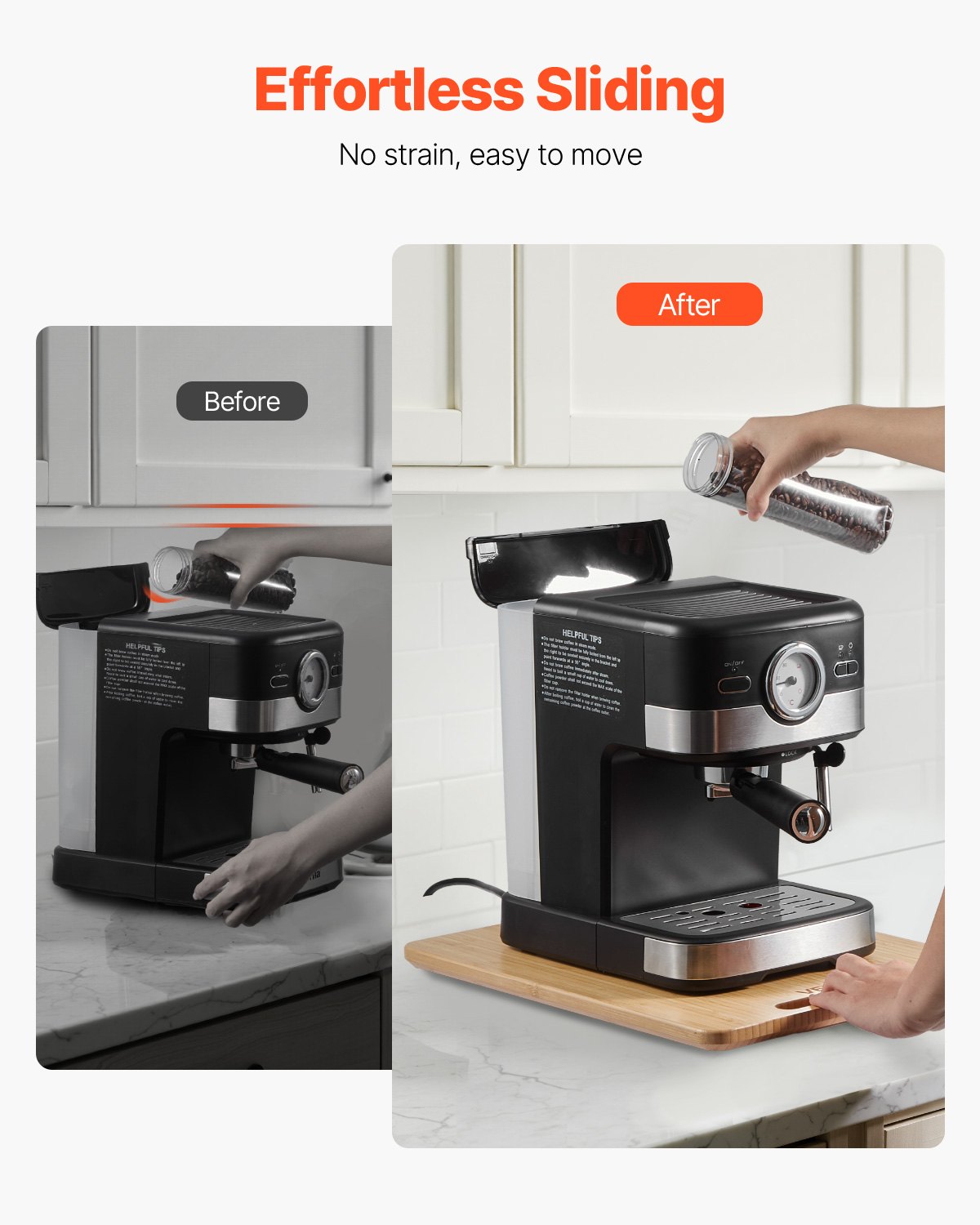 VEVOR sliding board, 406x305 mm, board with rubber wheels and hollow handle, easy to clean, slider board, appliance rolling board, easily movable base for coffee machine, food processor