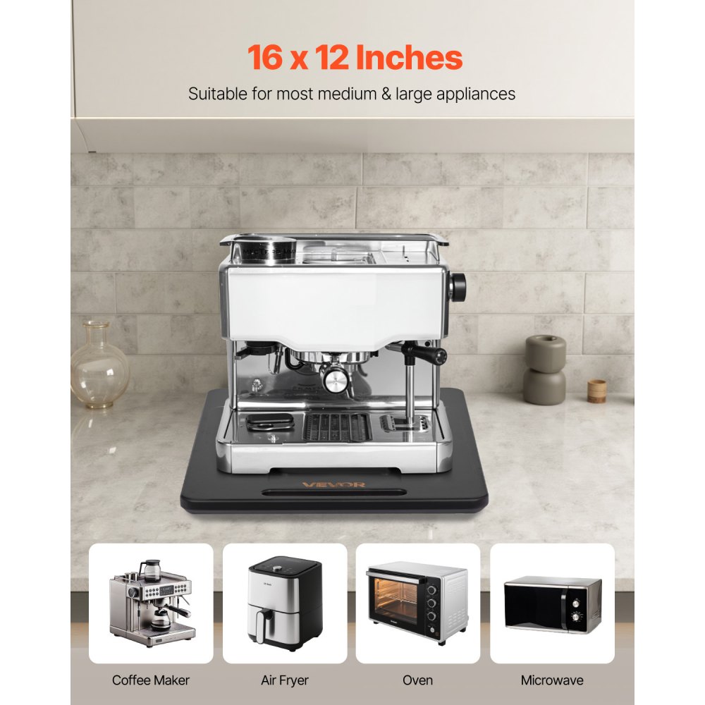 VEVOR Gleitbrett, 406x305 mm, Brett mit Gummirädern & hohlem Griff, einfach zu reinigen, Slider-Brett, Geräte-Rollbrett, leicht bewegliche Unterlage für Kaffeemaschine, Küchenmaschine, Schwarz