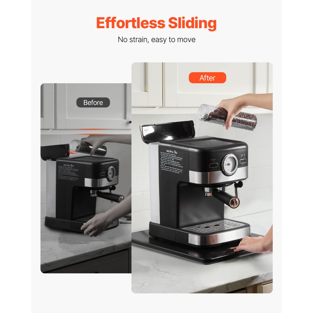 VEVOR Gleitbrett, 406x305 mm, Brett mit Gummirädern & hohlem Griff, einfach zu reinigen, Slider-Brett, Geräte-Rollbrett, leicht bewegliche Unterlage für Kaffeemaschine, Küchenmaschine, Schwarz