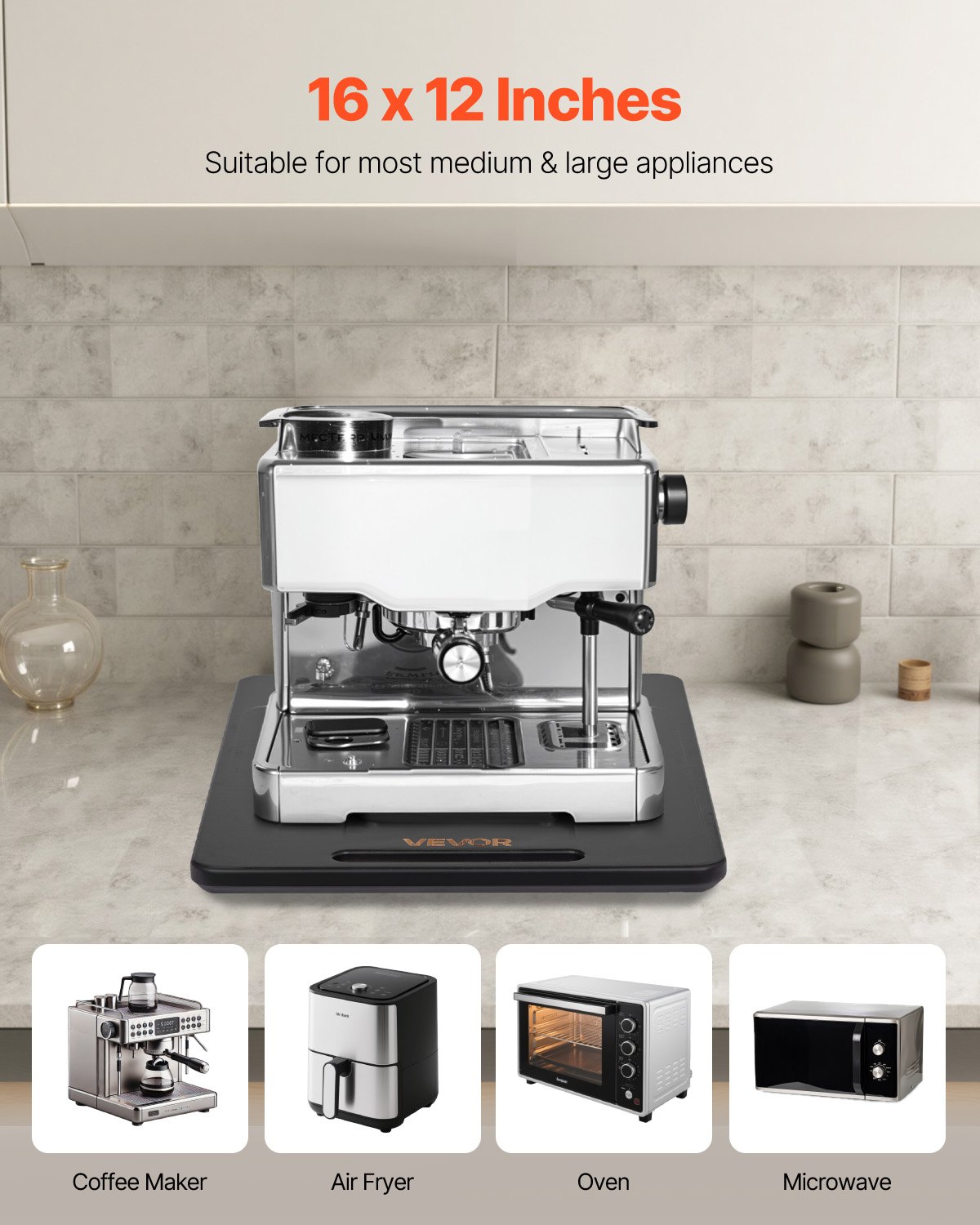 VEVOR Gleitbrett, 406x305 mm, Brett mit Gummirädern & hohlem Griff, einfach zu reinigen, Slider-Brett, Geräte-Rollbrett, leicht bewegliche Unterlage für Kaffeemaschine, Küchenmaschine, Schwarz