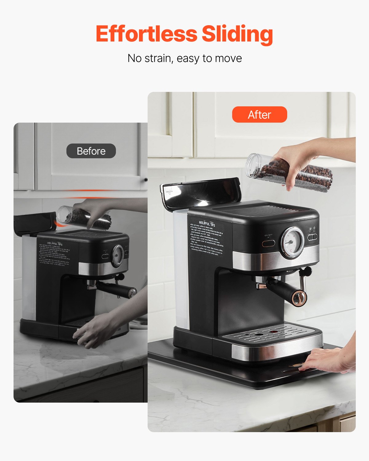 VEVOR Gleitbrett, 406x305 mm, Brett mit Gummirädern & hohlem Griff, einfach zu reinigen, Slider-Brett, Geräte-Rollbrett, leicht bewegliche Unterlage für Kaffeemaschine, Küchenmaschine, Schwarz