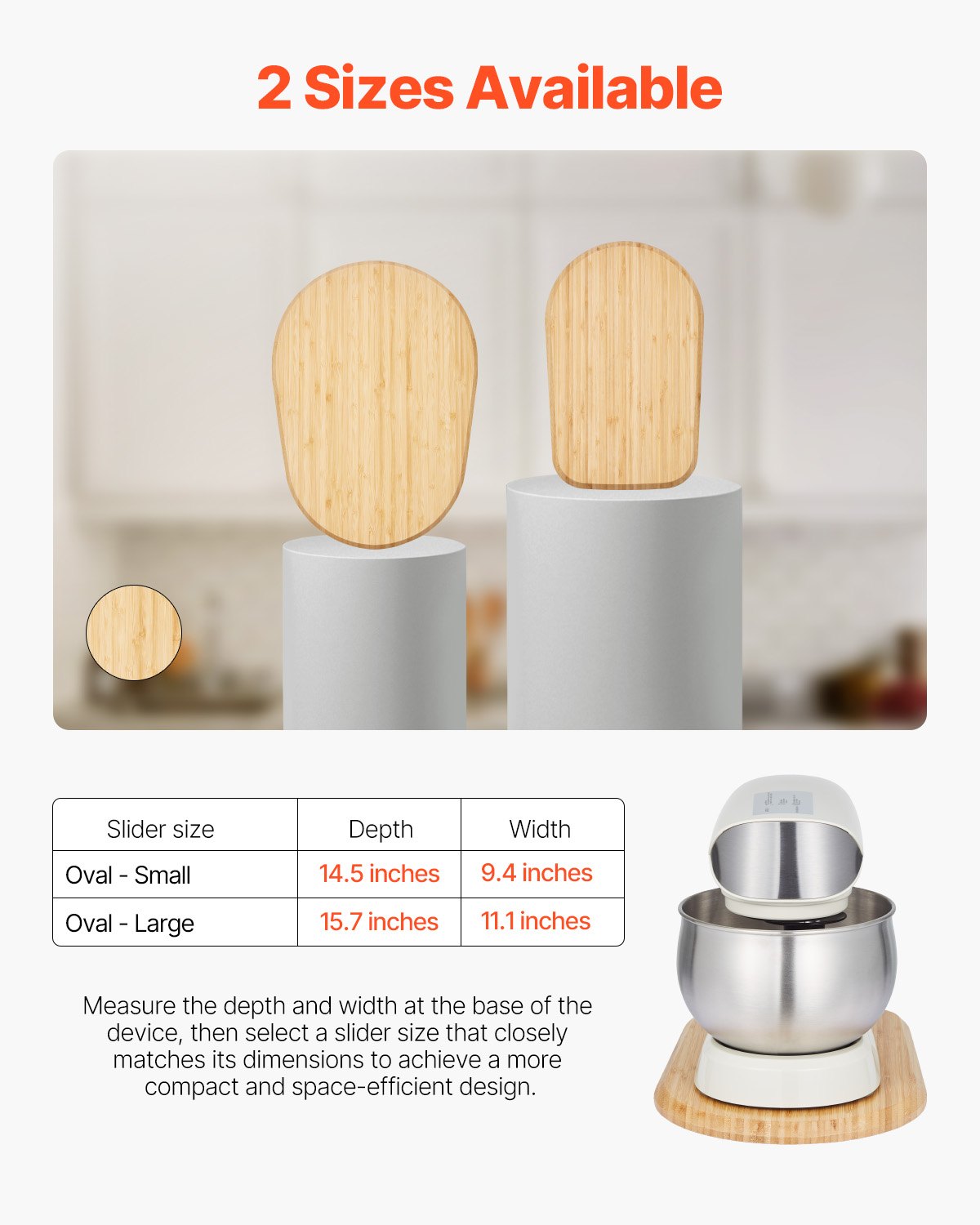 VEVOR Brett, oval, 399x282x23 mm, Unterlage kompatibel mit Standmixer, Bambusbrett mit PTFE-Füße, verhindert Dampfschäden an Schränken, Holzbrett, ideal für Küchenmaschine