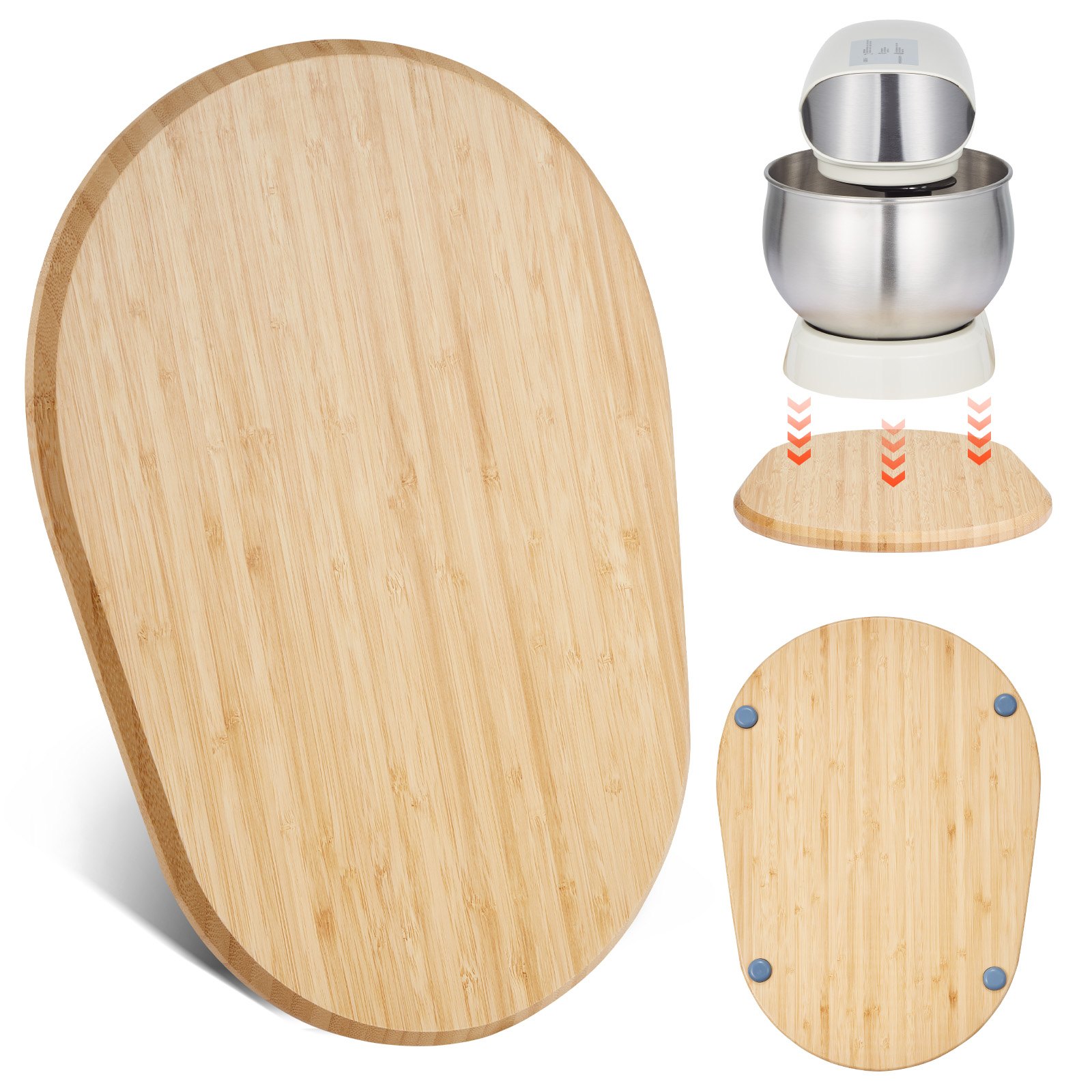 VEVOR Brett, oval, 399x282x23 mm, Unterlage kompatibel mit Standmixer, Bambusbrett mit PTFE-Füße, verhindert Dampfschäden an Schränken, Holzbrett, ideal für Küchenmaschine