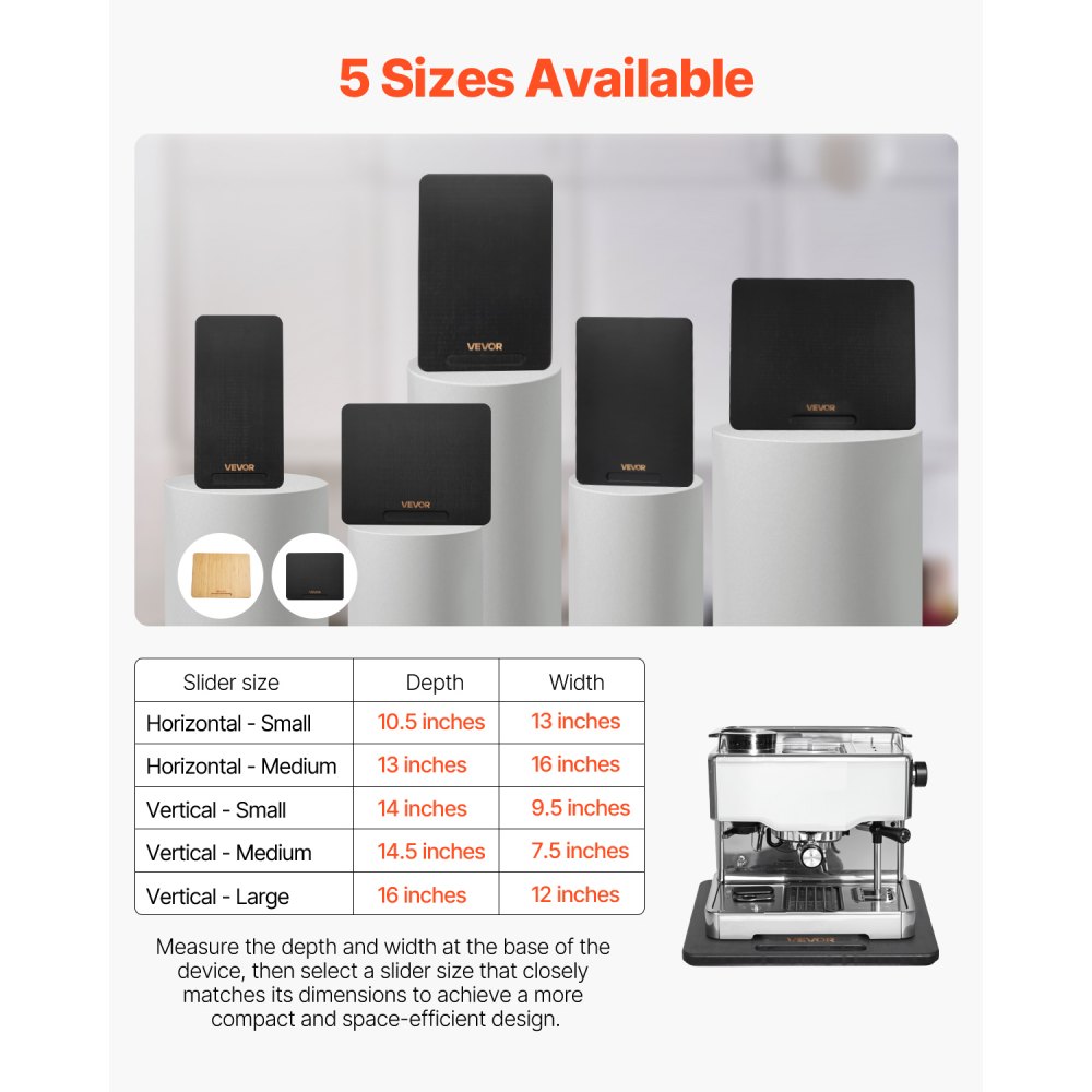 VEVOR Gleitbrett, 26,7x33 cm, Brett mit Gummirädern & hohlem Griff, einfach zu reinigen, Slider-Brett, Geräte-Rollbrett, leicht bewegliche Unterlage für Kaffeemaschine, Küchenmaschine, Schwarz