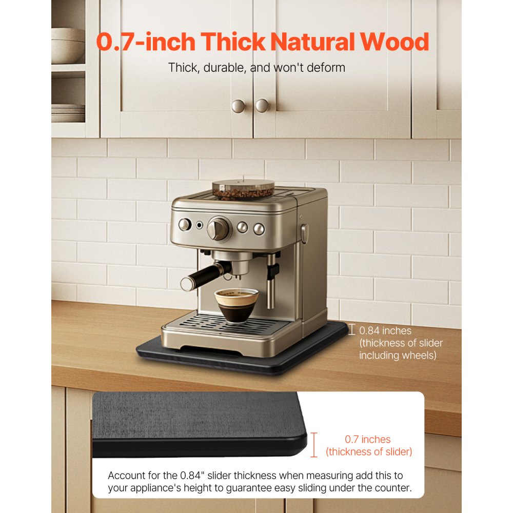 VEVOR Sliding Board, 26.7x33 cm, Board with Rubber Wheels & Hollow Handle, Easy to Clean, Slider Board, Appliance Rolling Board, Easily Movable Base for Coffee Maker, Food Processor, Black