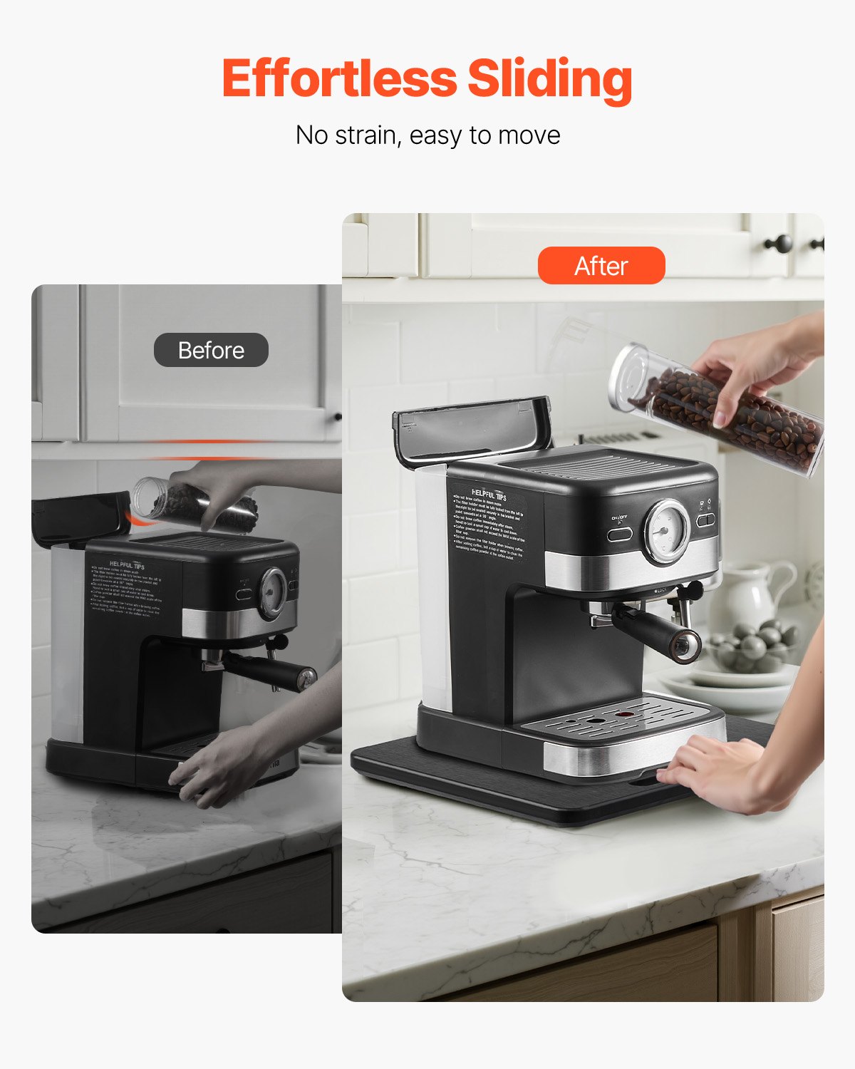 VEVOR Gleitbrett, 26,7x33 cm, Brett mit Gummirädern & hohlem Griff, einfach zu reinigen, Slider-Brett, Geräte-Rollbrett, leicht bewegliche Unterlage für Kaffeemaschine, Küchenmaschine, Schwarz