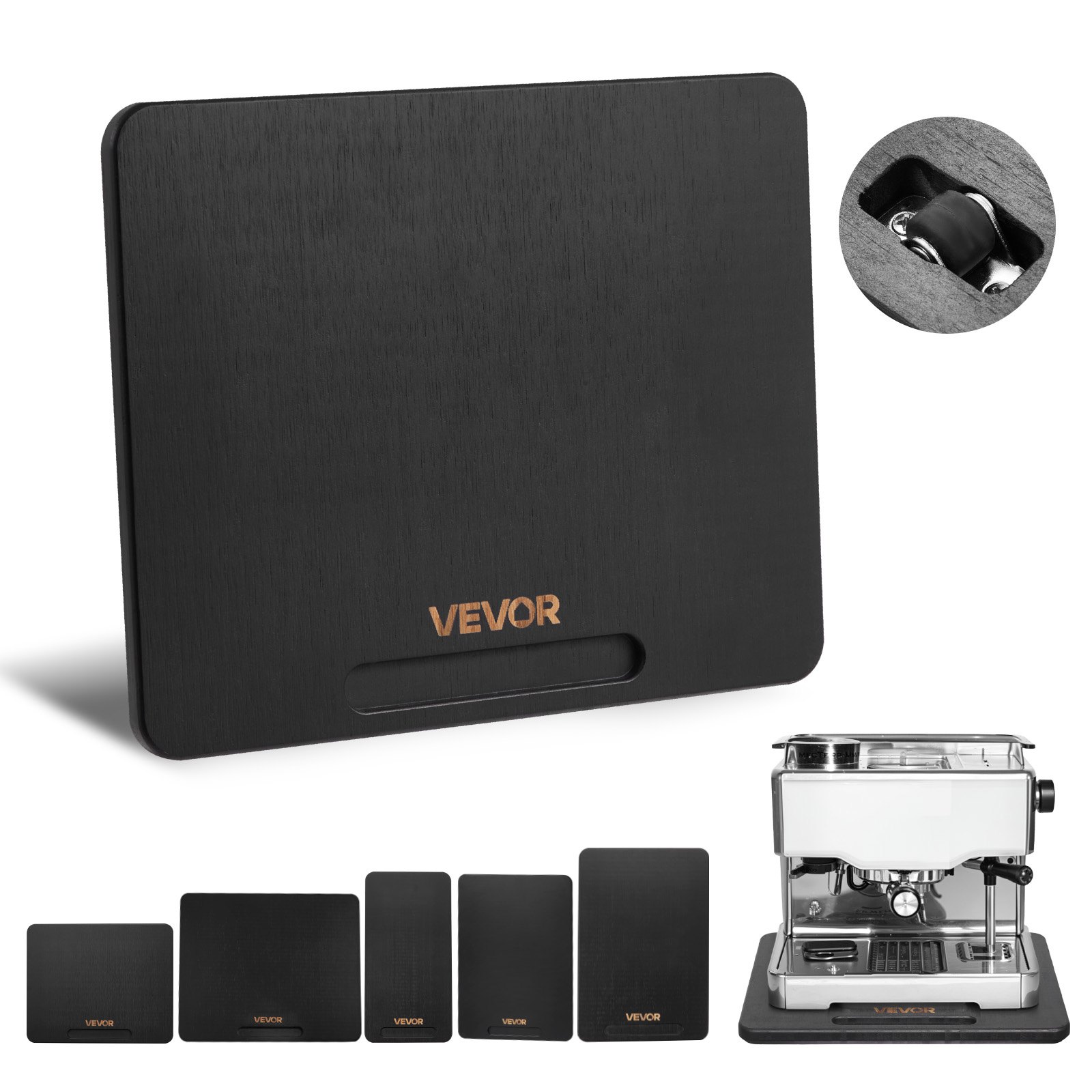 VEVOR Sliding Board, 26.7x33 cm, Board with Rubber Wheels & Hollow Handle, Easy to Clean, Slider Board, Appliance Rolling Board, Easily Movable Base for Coffee Maker, Food Processor, Black