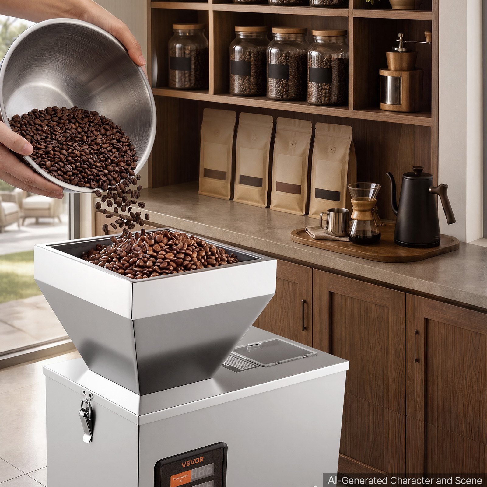 VEVOR Pulverabfüllmaschine Partikelspender Pulverfüller Automatisch 1-99,9g, Intelligentes Wiegen & Abfüllen, Edelstahlkonstruktion, Hohe Genauigkeit, Ideal für Nüsse Samen Kaffeebohnen Getreide Mehl