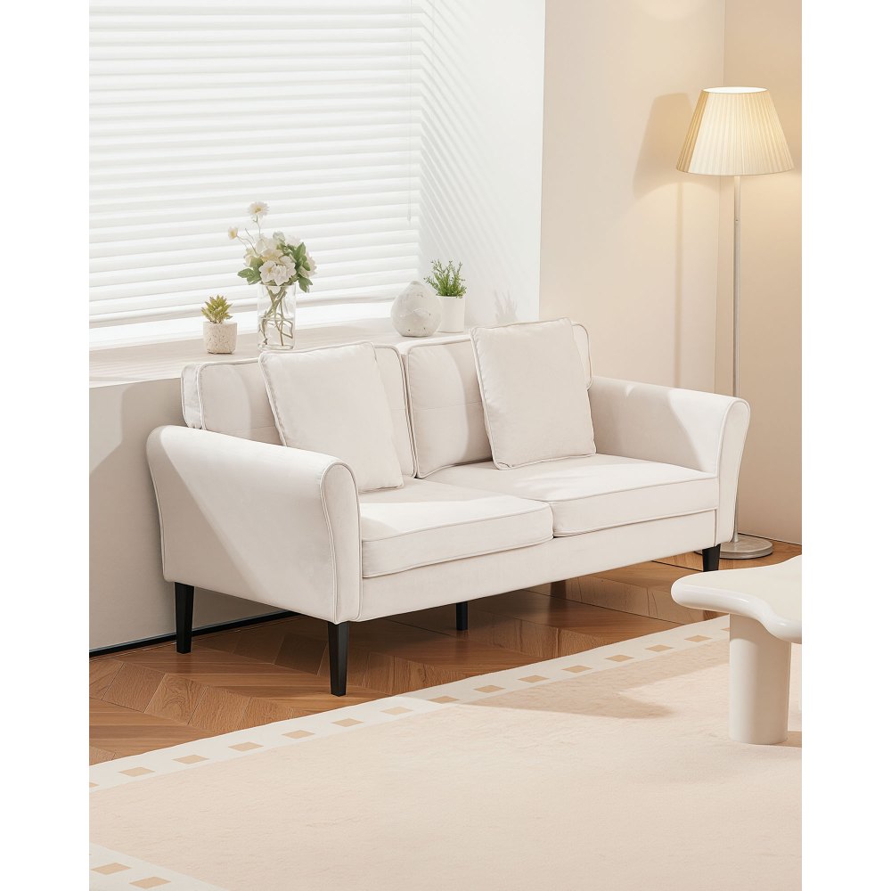VEVOR Loveseat-Sofa Couch mit zwei Sitzen (176 cm), modernes kleines Cord-Sofa mit mit gewundener Federung & weichen Kissen & stabilem Rahmen für Schlafzimmer, Büro oder Wohnung, weiß