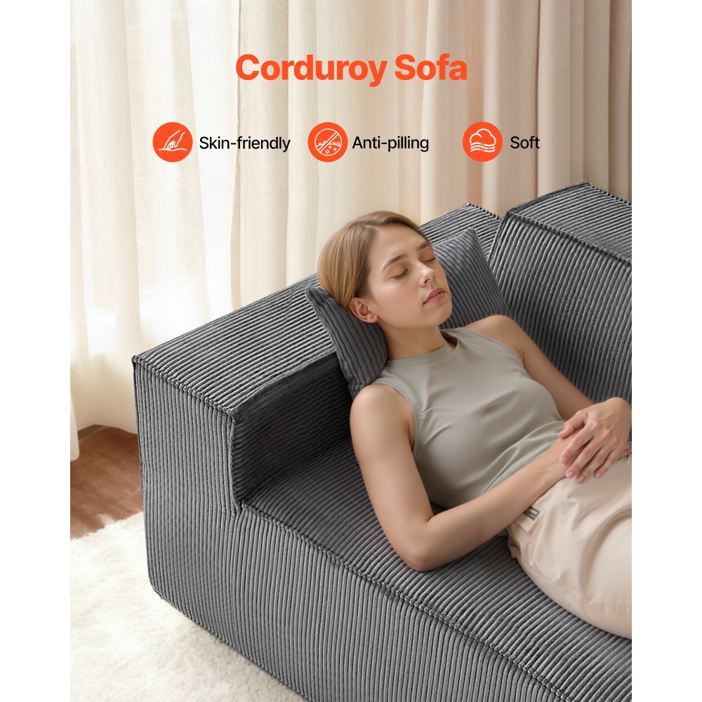 VEVOR Loveseat-Sofa Couch mit zwei Sitzen (160 cm breit), modernes kleines Cord-Sofa mit Taschenfedern & weichem Kissen für Schlafzimmer Büro Wohnung, kein Zusammenbau erforderlich, grau