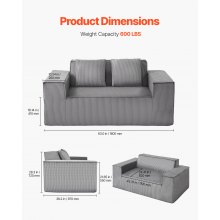 VEVOR Loveseat-Sofa Couch mit zwei Sitzen (160 cm breit), modernes kleines Cord-Sofa mit Taschenfedern & weichem Kissen für Schlafzimmer Büro Wohnung, kein Zusammenbau erforderlich, grau