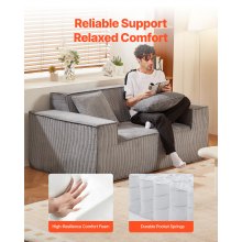 VEVOR Loveseat-Sofa Couch mit zwei Sitzen (160 cm breit), modernes kleines Cord-Sofa mit Taschenfedern & weichem Kissen für Schlafzimmer Büro Wohnung, kein Zusammenbau erforderlich, grau