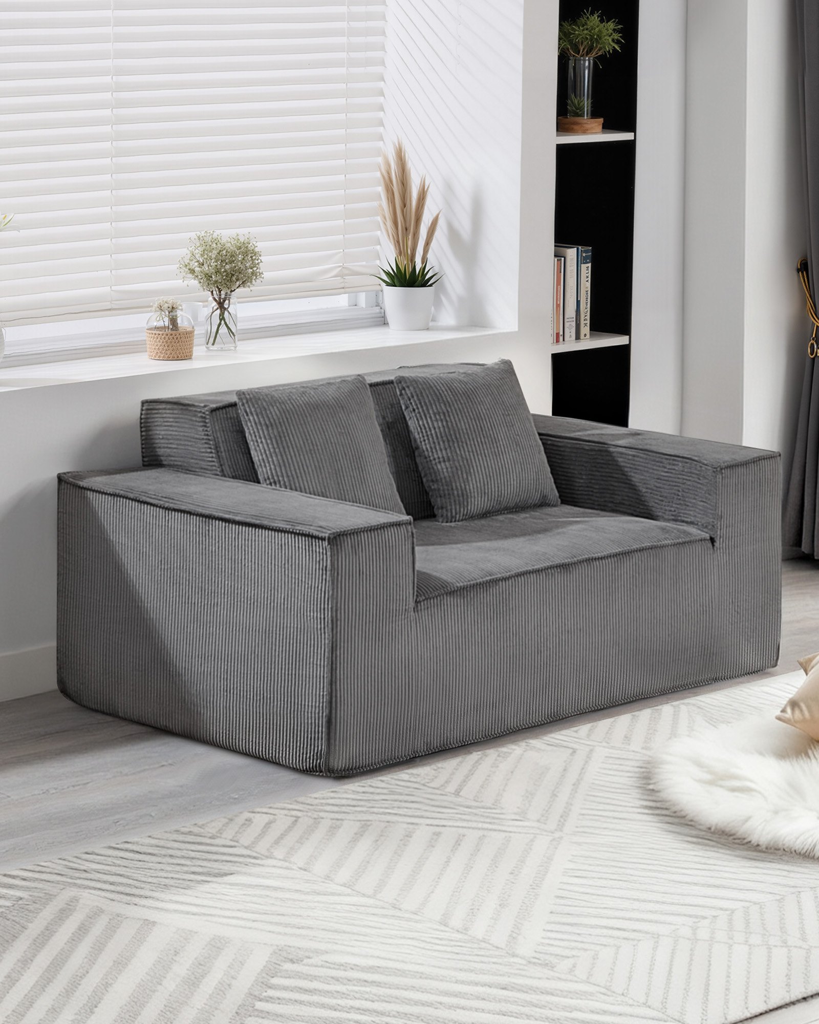 VEVOR Loveseat-Sofa Couch mit zwei Sitzen (160 cm breit), modernes kleines Cord-Sofa mit Taschenfedern & weichem Kissen für Schlafzimmer Büro Wohnung, kein Zusammenbau erforderlich, grau