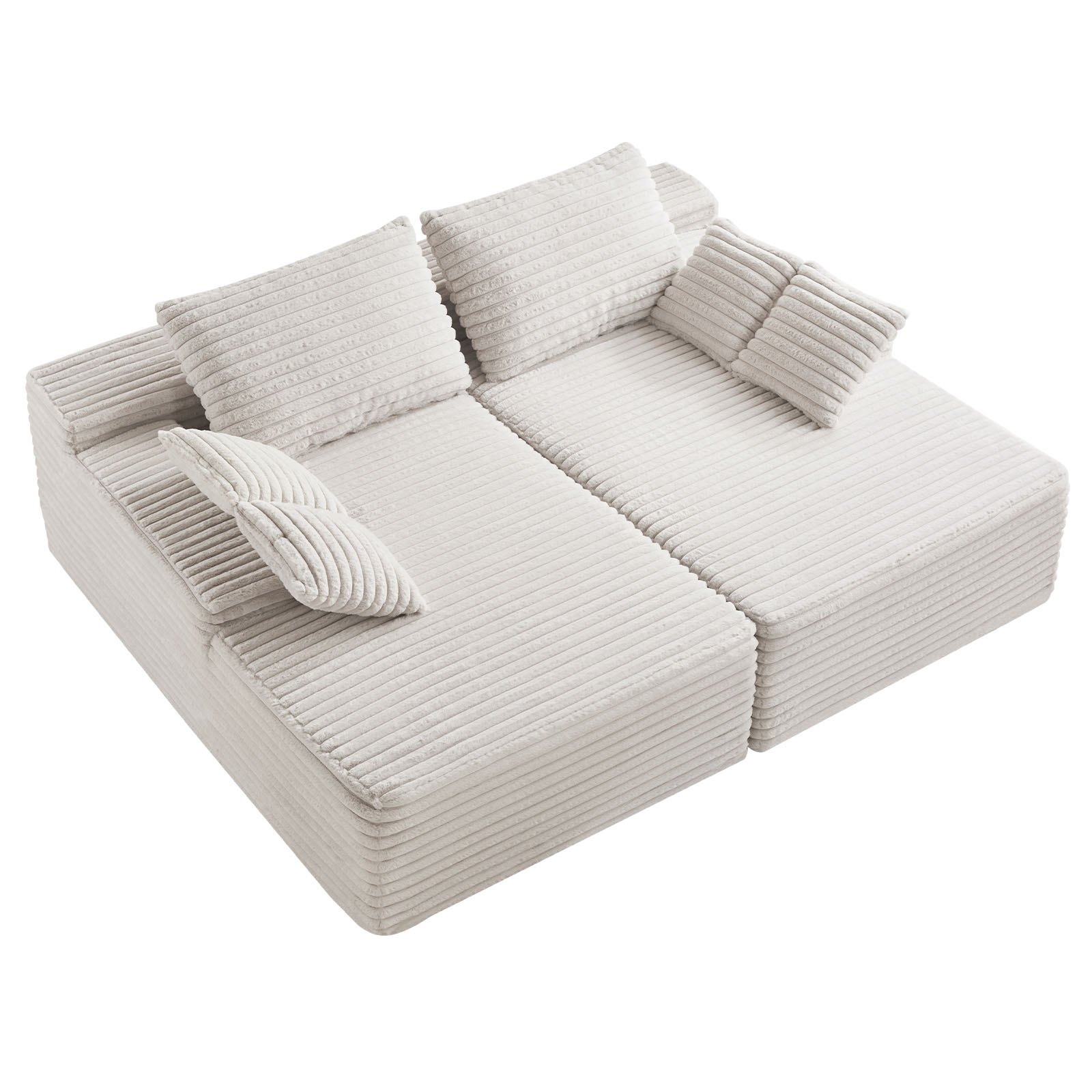 VEVOR übergroße Doppel-Chaiselonguen (210 cm) Cord-Sofa, gemütliches Zweiersofa mit tiefer Sitzfläche & weichen Kissen & Dekokissen für Wohnzimmer und Schlafzimmer, Schlafsofa 2 Personen Beige
