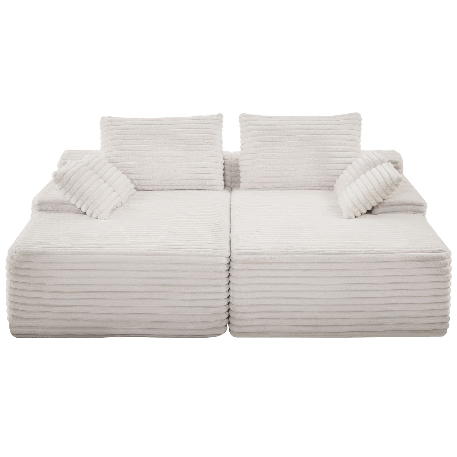 VEVOR übergroße Doppel-Chaiselonguen (210 cm) Cord-Sofa, gemütliches Zweiersofa mit tiefer Sitzfläche & weichen Kissen & Dekokissen für Wohnzimmer und Schlafzimmer, Schlafsofa 2 Personen Beige