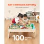 VEVOR Holz Aktivitätstisch, 84-teilig, mit zusammenklappbarem Aufbewahrungsbehälter, 3-in-1-Eisenbahnset zum Spielen, Malen, Lesen, Essen, kreatives Spielzeugset für Kinder ab 3 Jahren