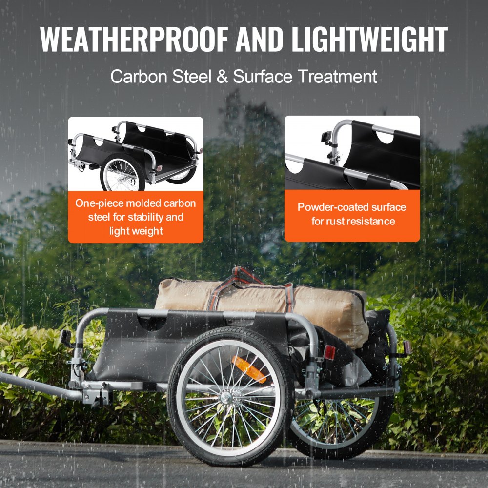VEVOR bicycle trailer, 45 kg load capacity, transport trailer, foldable and storable, quick-release fastener with universal coupling, 41 cm wheels, safe reflectors, suitable for 558.8-711.2 mm bicycle wheels