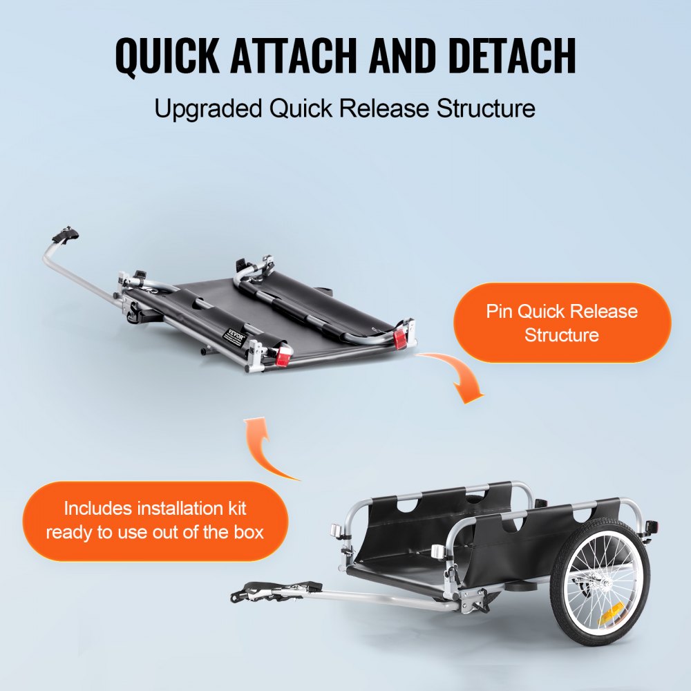 VEVOR bicycle trailer, 45 kg load capacity, transport trailer, foldable and storable, quick-release fastener with universal coupling, 41 cm wheels, safe reflectors, suitable for 558.8-711.2 mm bicycle wheels