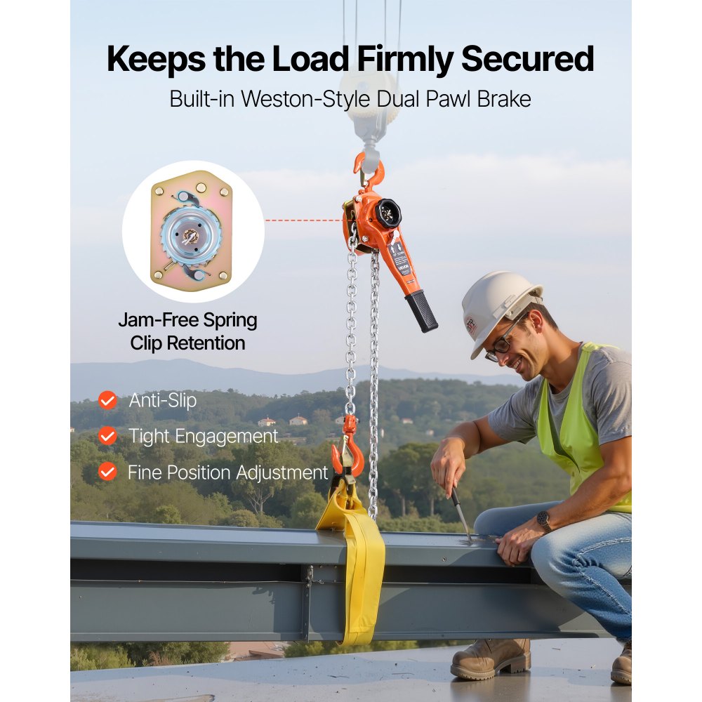 VEVOR Hebelzug, 1 T Kapazität, Handkettenzug, 3 m Hub, G80-Legierungsstahlkette mit mechanischer Doppelsperrklinkenbremse, Ratschenzug 360° drehbare Haken, Hebezug für Lagerhaus, Bau, Garage