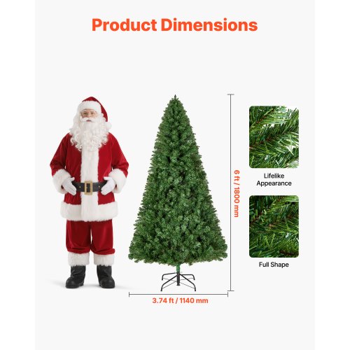 VEVOR Weihnachtsbaum knstlich, 1,8 m Tannenbaum, PVC Christbaum,  Naturgetreu, mit 1250 Zweigspitzen und stabilem Metallstnder fr die  Dekoration von Zuhause, Partys und Bros | VEVOR DE