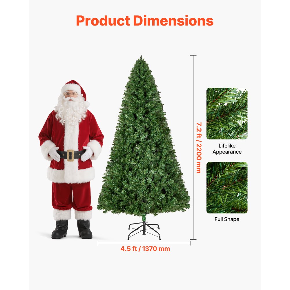 VEVOR Weihnachtsbaum künstlich, 2,2 m Tannenbaum, Christbaum, Naturgetreu, mit 1346 Zweigspitzen und stabilem Metallständer für die Dekoration von Zuhause, Partys und Büros