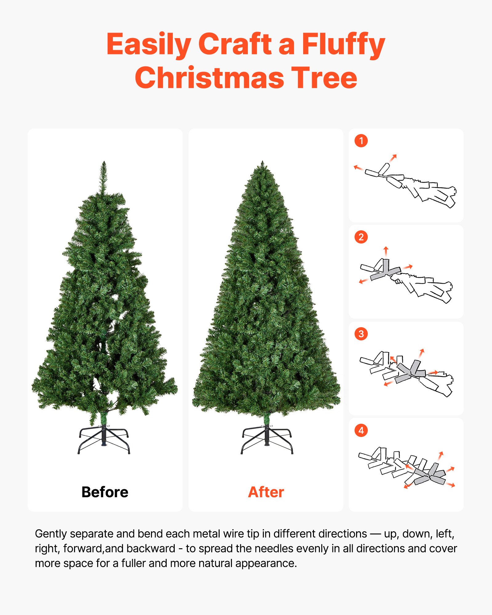 VEVOR Weihnachtsbaum künstlich, 2,2 m Tannenbaum, Christbaum, Naturgetreu, mit 1346 Zweigspitzen und stabilem Metallständer für die Dekoration von Zuhause, Partys und Büros