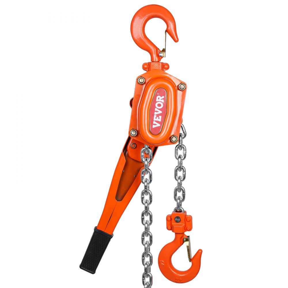 VEVOR ratchet hoist, steel, 1.5T load capacity, pulley block, lifting hoist, 5.8m lifting height, lever hoist, 8x24mm lifting chain size, chain hoist, 240N pulling force, heavy-duty double pawl brake, ratchet chain hoist