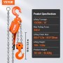 VEVOR Ratchet Hoist Steel 6T Load Capacity Pulley Hoist 5.8m Lifting Height Lever Hoist Ф10x30mm Lifting Chain Size Chain Hoist 340N Pulling Force Heavy Duty Double Pawl Brake Ratchet Chain Hoist