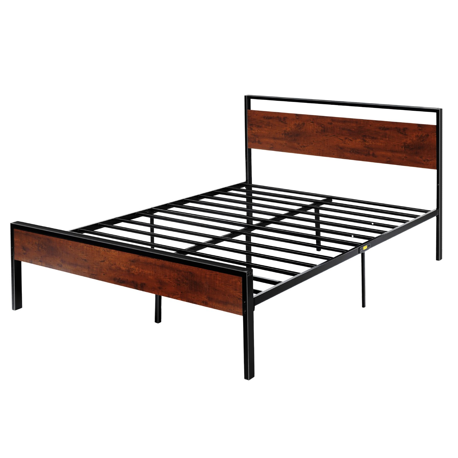 VEVOR Bettrahmen (Queen Size), Plattformbettrahmen aus Metall mit Kopf- und Fußteil aus braunem Holz im Retro-Stil, großer Stauraum unter dem Bett, rutschfest, kein Boxspring erforderlich