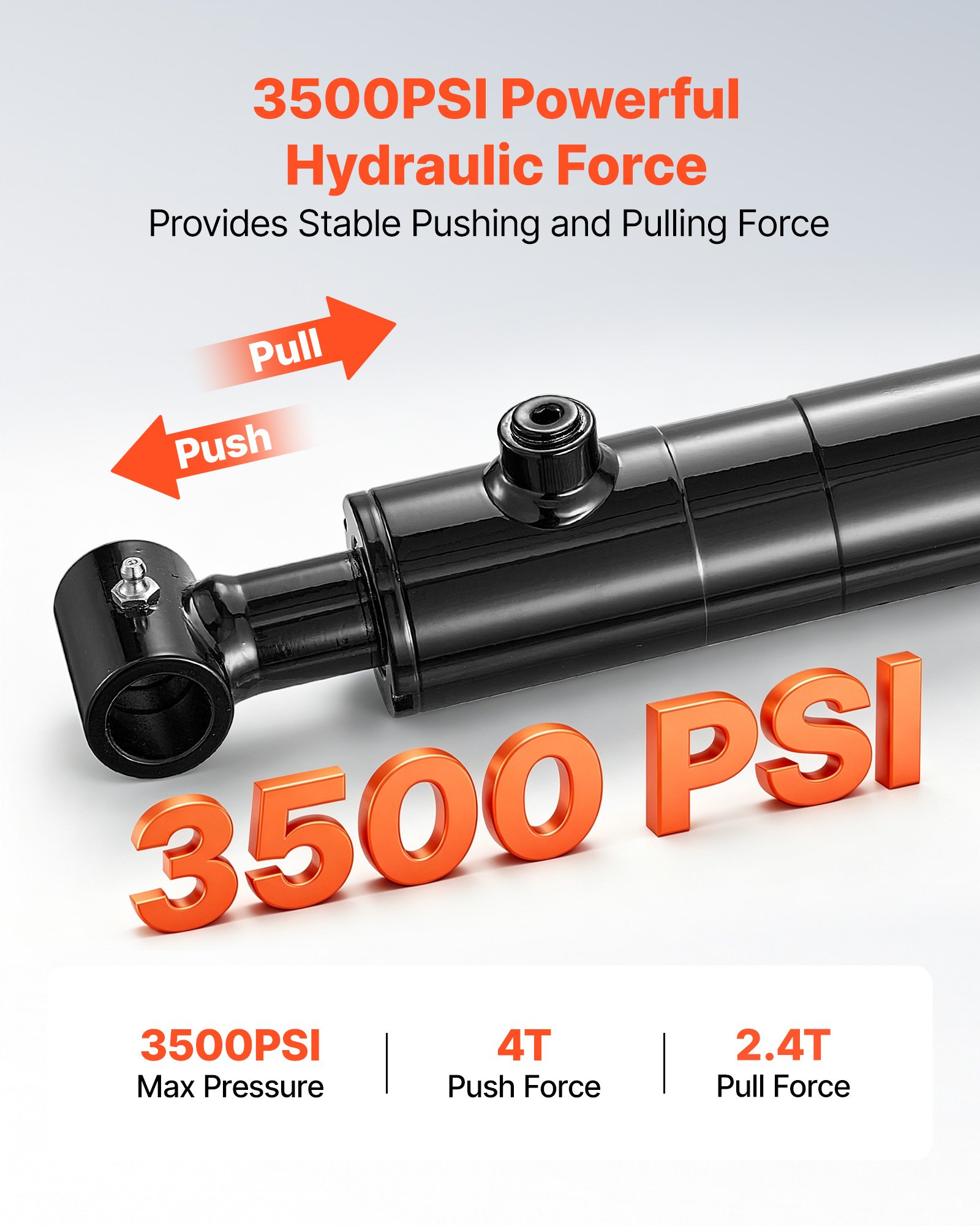 VEVOR Doppeltwirkender Hydraulikzylinder mit 50,8 mm Bohrung 61 cm Hub, bis 3500 psi, Schwerlast-Schweißzylinder mit Querrohr, 25,4 mm Stiftloch und SAE-6-Anschluss für Landmaschinen und Traktoren