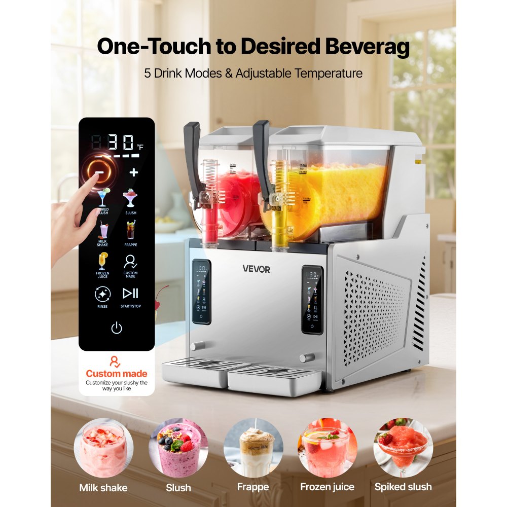 VEVOR Slush Maschine 2 x 3 L, Slusheis Eisbereiter 450 W (kein Eis nötig), Elektrische Margarita-Maschine mit Selbstreinigungsfunktion, Geeignet für Frozen Margaritas Frappés Milchshakes Shakes