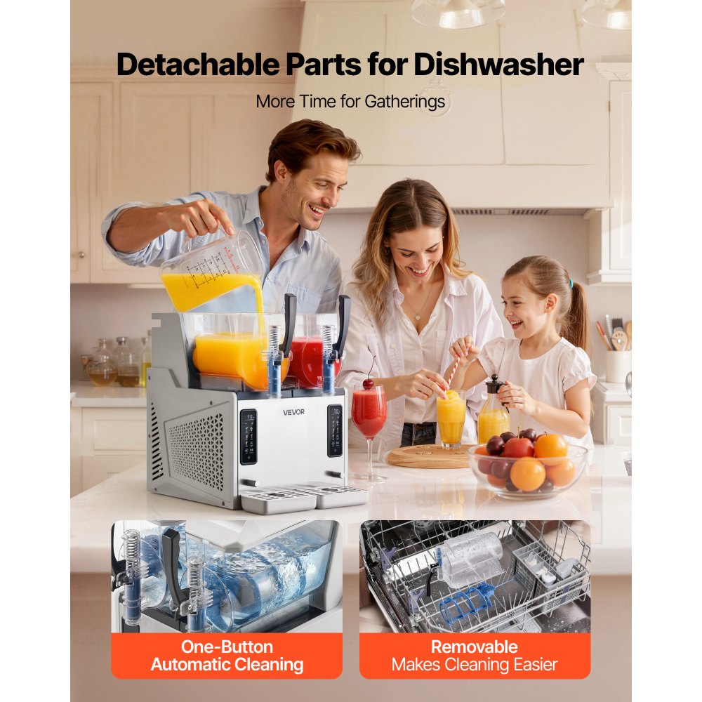 VEVOR Slush Maschine 2 x 3 L, Slusheis Eisbereiter 450 W (kein Eis nötig), Elektrische Margarita-Maschine mit Selbstreinigungsfunktion, Geeignet für Frozen Margaritas Frappés Milchshakes Shakes
